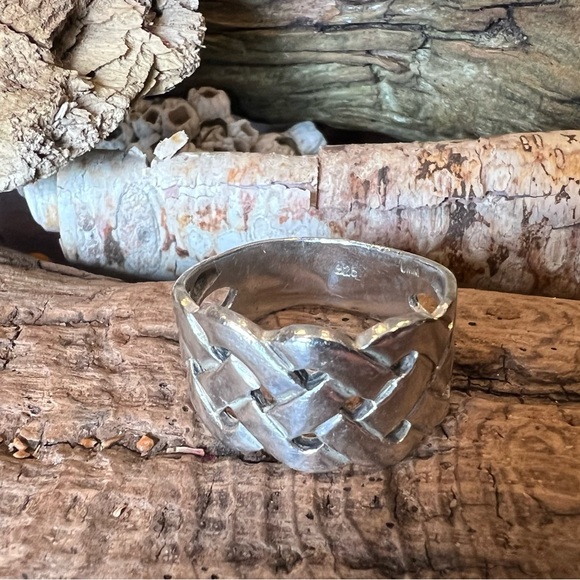 Artisan Woven Basket Sterling Silver Ring Band Celtic Sailor’s Knots Size 10 - Picture 8 of 9